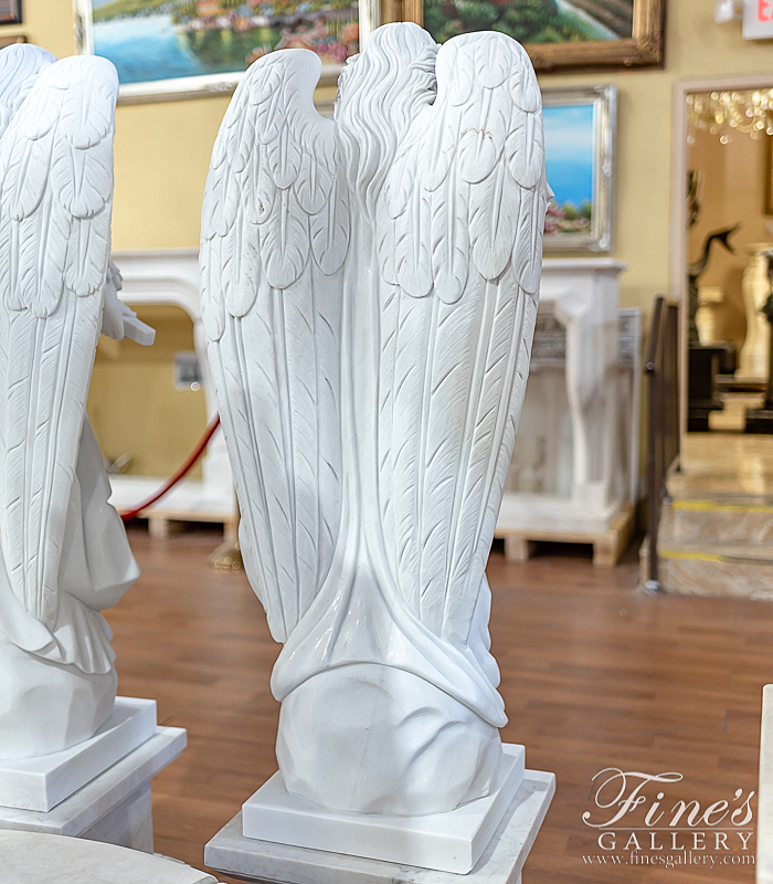 Marble Memorials  - Ornate White Marble Angel - MEM-490